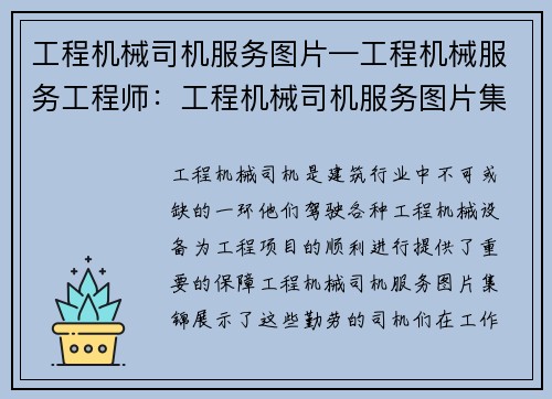 工程机械司机服务图片—工程机械服务工程师：工程机械司机服务图片集锦
